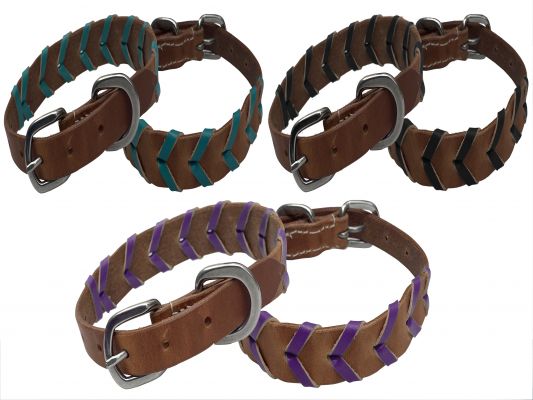 Showman Couture Genuine leather 1" dog collar with braided leather color accent
